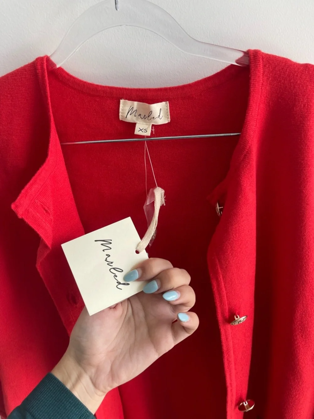 Marled Red Women's Cardigan Jacket - Classic Button Front - Picture 5 of 6